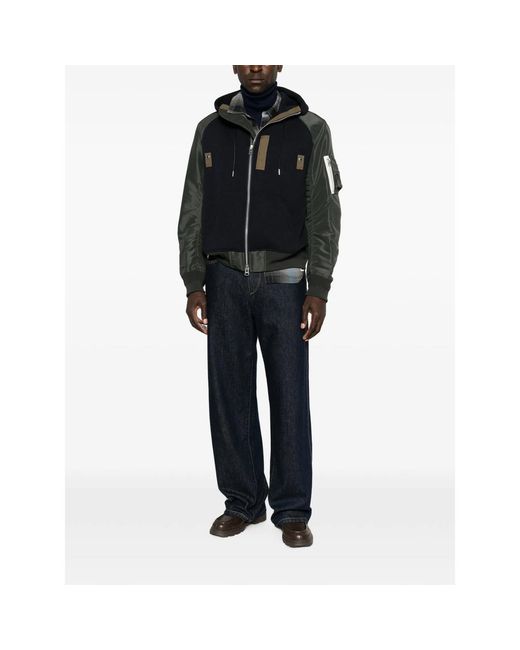 Sacai Black Panelled Zip-Fastening Jacket for men