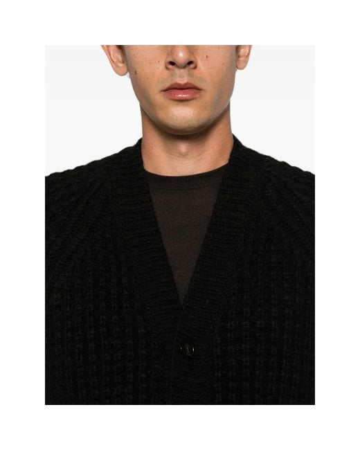 Roberto Collina Black Waffle-Knit Raglan-Sleeve Cardigan for men
