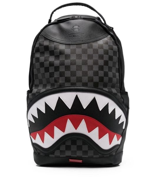 Sprayground Gray Shark-teeth Checked Backpack for men