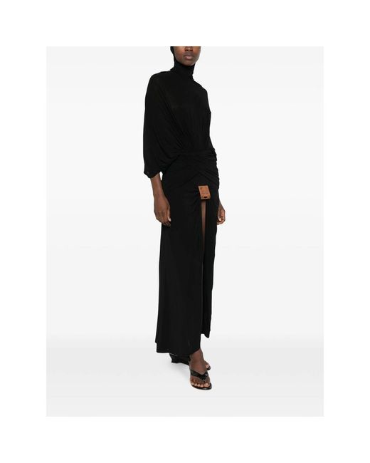 Jean Paul Gaultier Black Draped Logo-Patch Maxi Dress