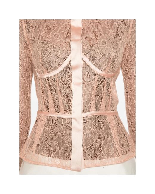 Elisabetta Franchi Pink Lace-Panelled Satin-Trim Shirt