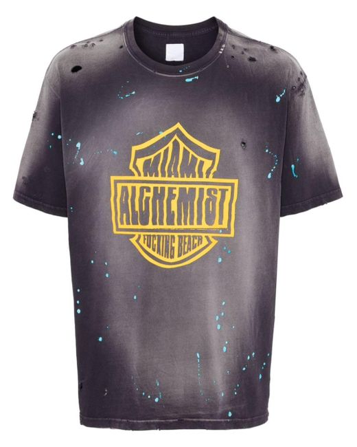 Alchemist Blue Logo-Print Distressed T-Shirt for men