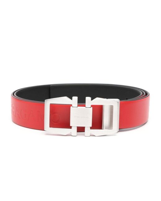 Ferragamo Red Gancini-Buckle Reversible Leather Belt for men