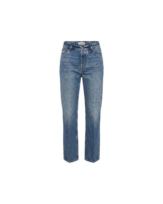 Miu Miu Blue Logo-Patch Straight-Leg Jeans