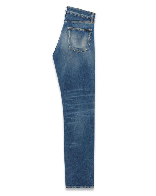 Saint Laurent Blue Whiskering-Effect Straight-Leg Jeans for men