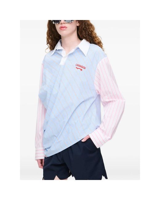 Charles Jeffrey Blue Topsy Turvy Striped Panelled Shirt for men