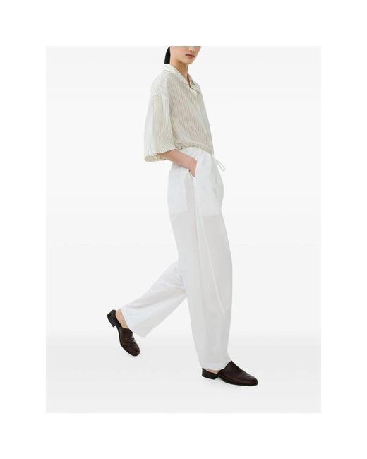 Studio Nicholson White Ventura Tie-Waist Placket Trousers