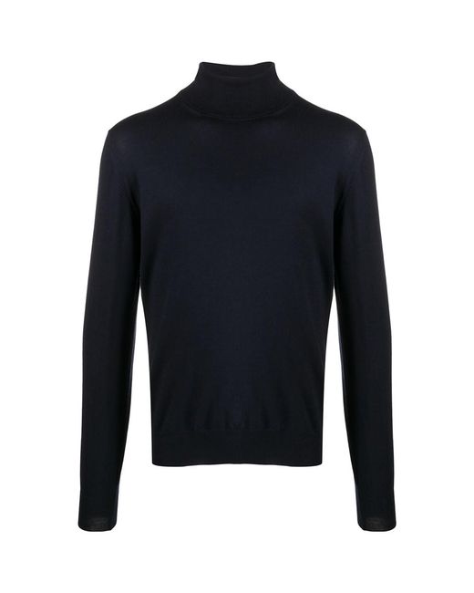 La Fileria Blue Ribbed Roll-Neck Jumper for men