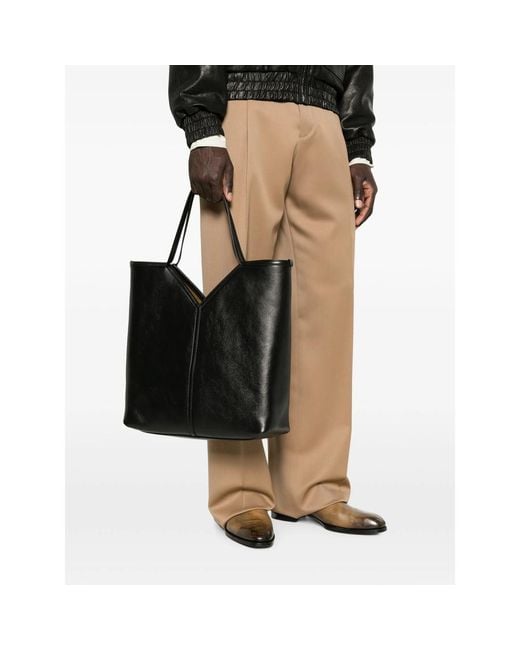 Saint Laurent Black V-Cut Leather Tote Bag for men