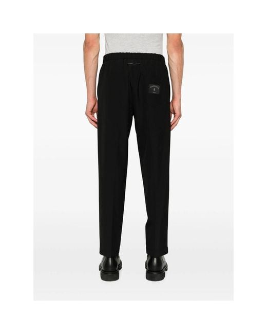 MM6 by Maison Margiela Black Drawstring-Waist Logo-Patch Trousers for men