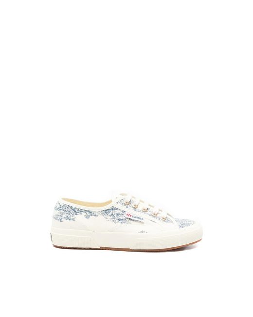 Superga White Toile De Jouy Printed Lace-Up Sneakers