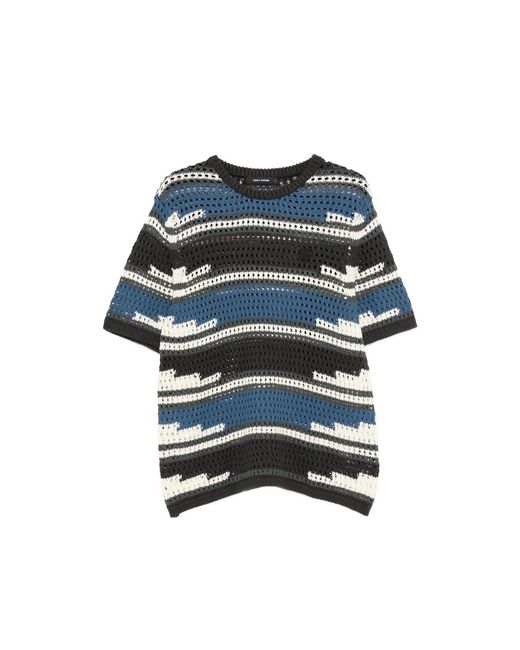 Daily Paper Blue Striped Open-Knit T-Shirt for men