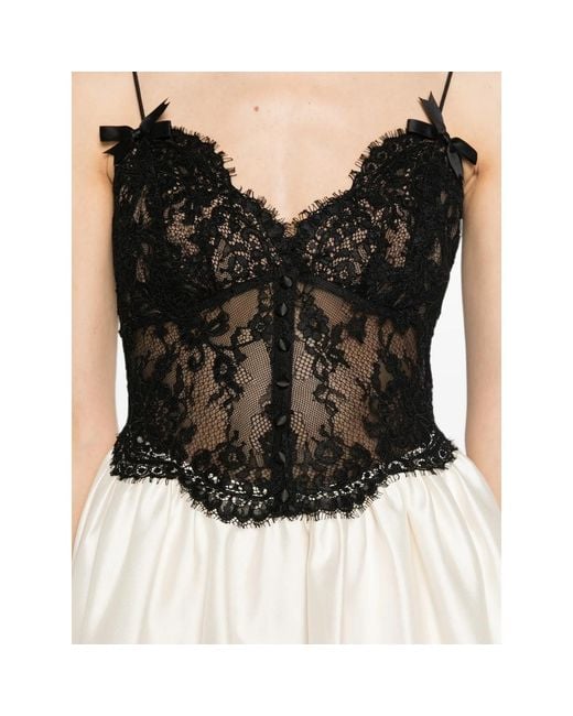 Self-Portrait White Lace-Bodice Flared Midi Dress