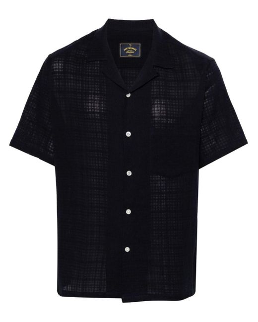 Portuguese Flannel Black Textured-Finish Camp-Collar Shirt for men