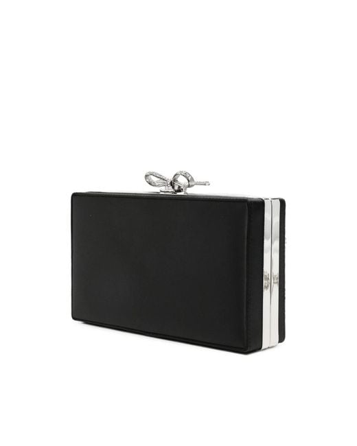 Self-Portrait Gray Bow-Embellished Crystal-Embellished Clutch Bag