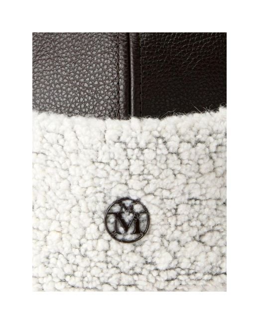 Maison Michel Black Marthe Shearling-Trim Leather Hat