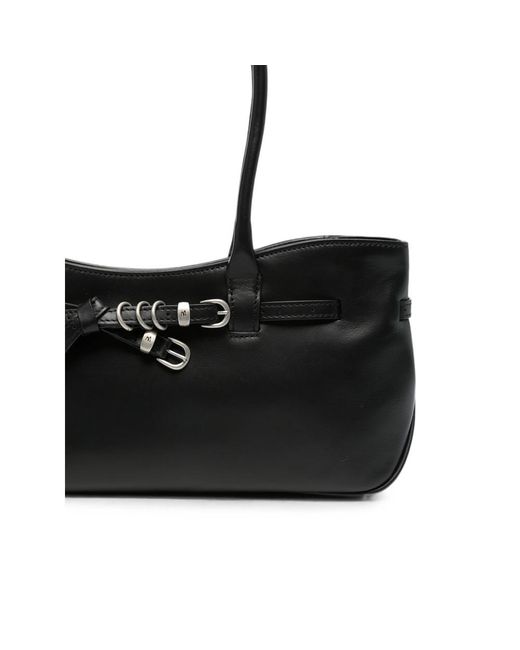 MARGE SHERWOOD Black Buckled Leather Shoulder Bag