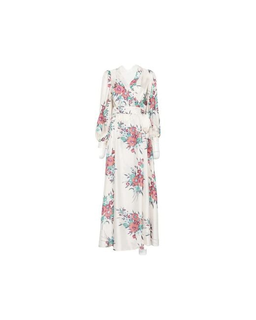 Raquel Diniz White Aurora Floral-Print Silk-Satin Maxi Dress