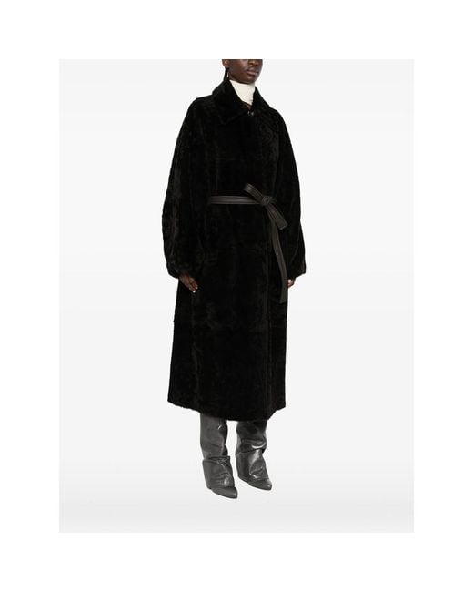 Blancha Black Belted Shearling Coat