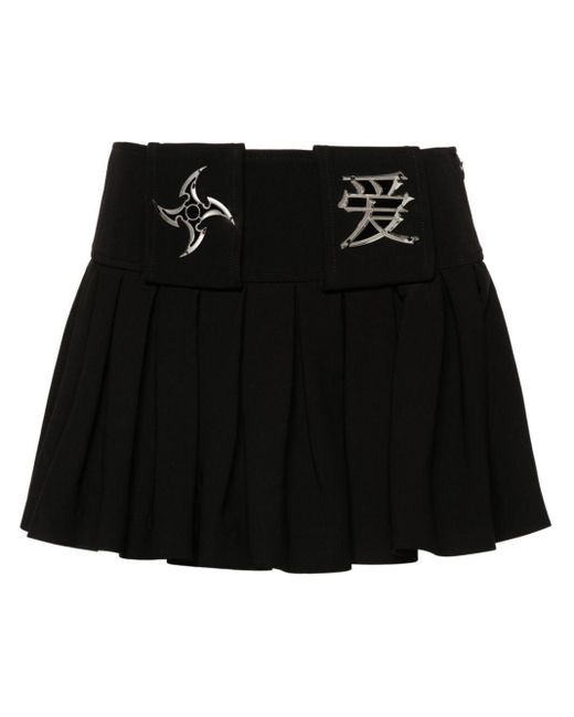 George Keburia Black Plaque-Detail Pleated Mini Skirt