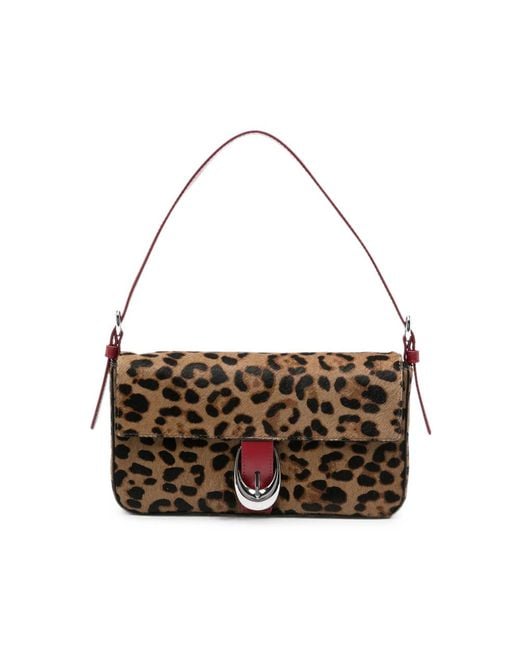 Staud Brown Leopard-Pattern Leather Shoulder Bag