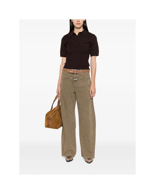 Gestuz Brown Cable-Knit Polo Sweater