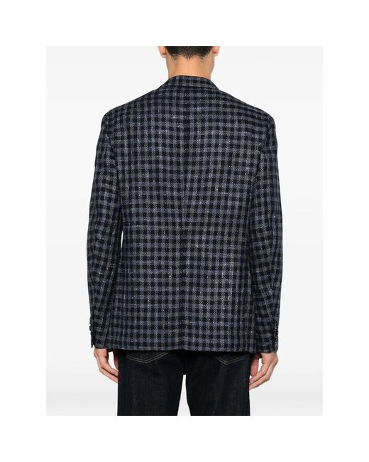 Isaia Blue Gingham-Check Notched-Lapel Blazer for men