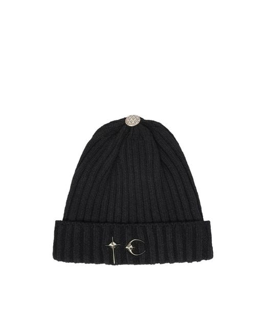 THUG CLUB Black Logo-Embroidered Ribbed-Knit Beanie Hat for men
