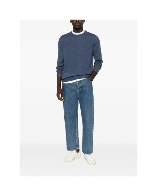 Brunello Cucinelli Blue Crew-Neck Long-Sleeve Sweater for men
