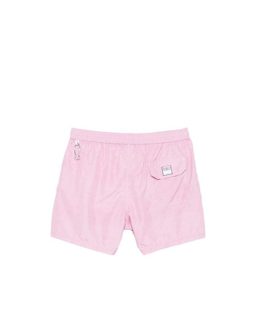 Fedeli Pink Drawstring Beach Shorts for men