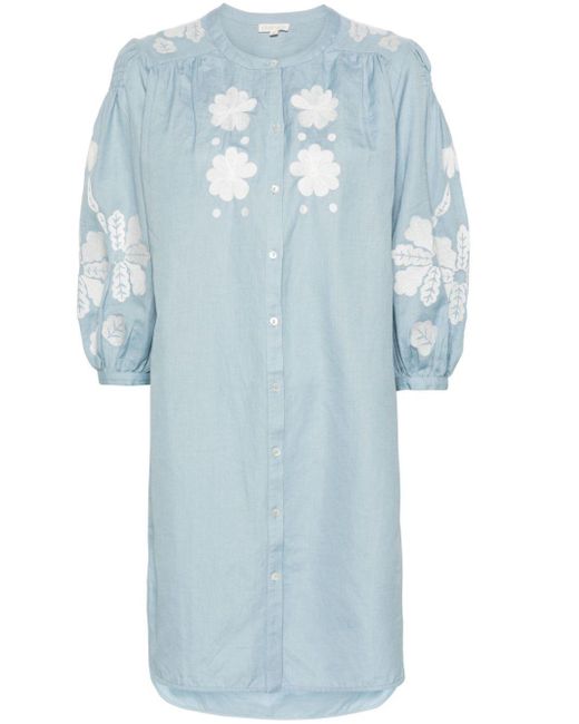 Louise Misha Blue Nilou Floral-Embroidery Dress