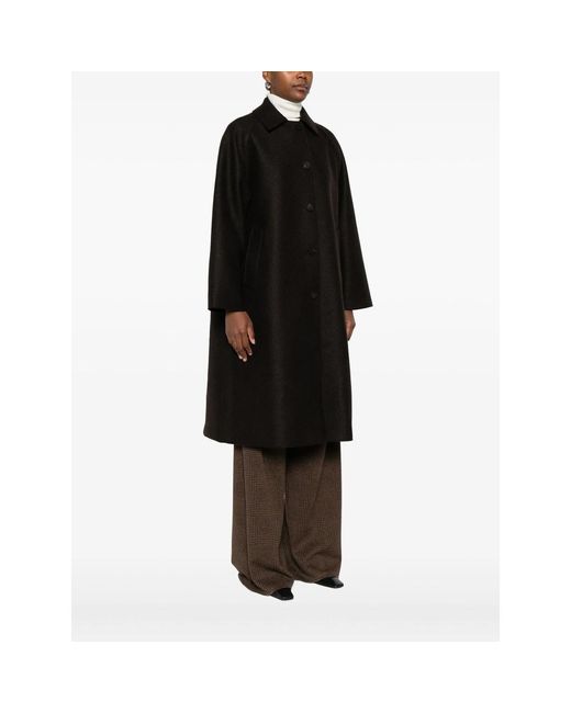 Harris Wharf London Black Balmacaan Button-Front Raglan-Sleeve Coat