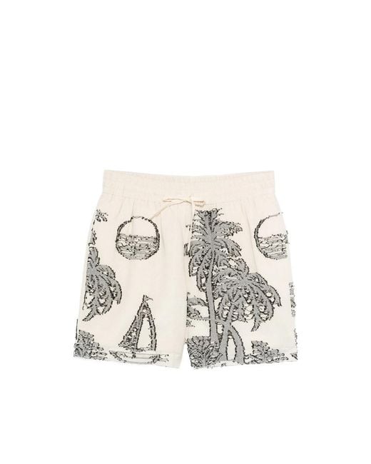 Maison Labiche Natural Tree-Embroidered Shorts for men