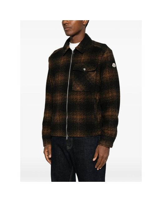 Moncler Black Check-Pattern Zip-Up Overshirt for men