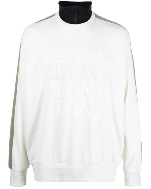 Zegna White Logo-print Funnel-neck Sweatshirt for men