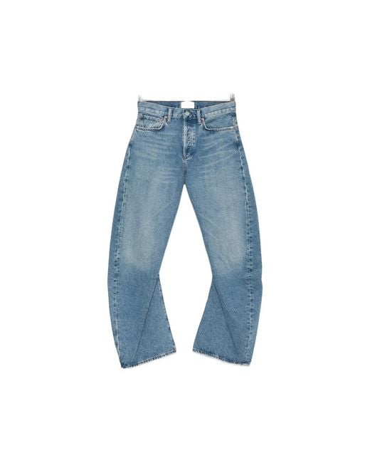 Agolde Blue Whiskered Wide-Leg Jeans