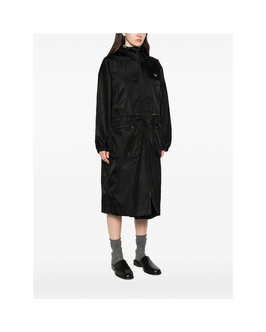 Prada Black Re-Nylon Drawstring Coat