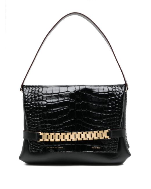 Victoria Beckham Black Classic Chain Embossed-crocodile Clutch Bag