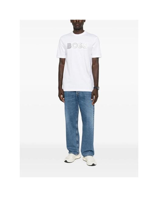 Boss White C-Thompson Logo-Patch T-Shirt for men