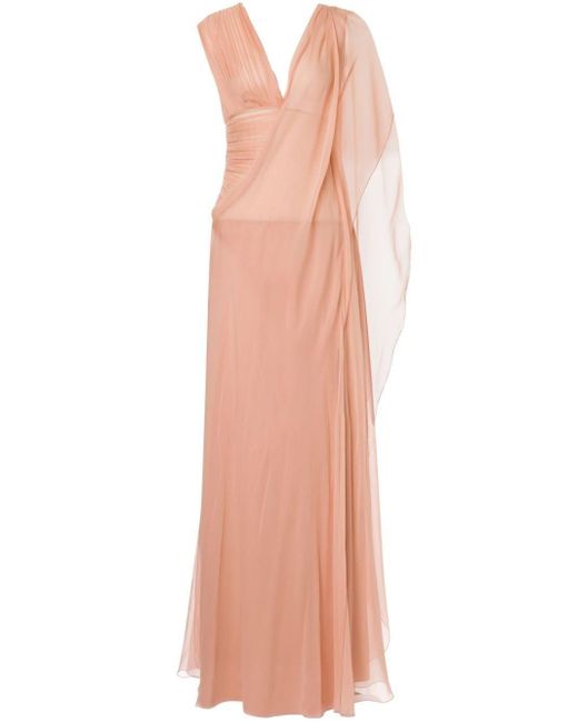 Alberta Ferretti Pink Asymmetric Silk Maxi Dress