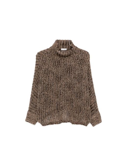 Panicale Brown Sequin-Embellished Roll-Neck Sweater