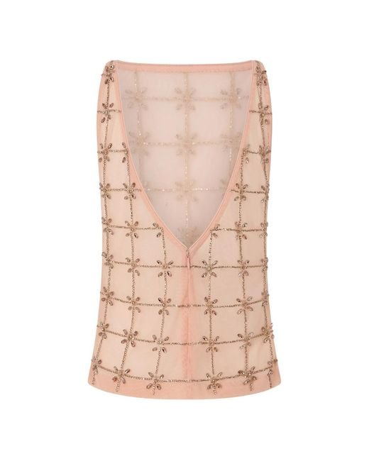 Pinko Natural Sleeveless Top With Crystal