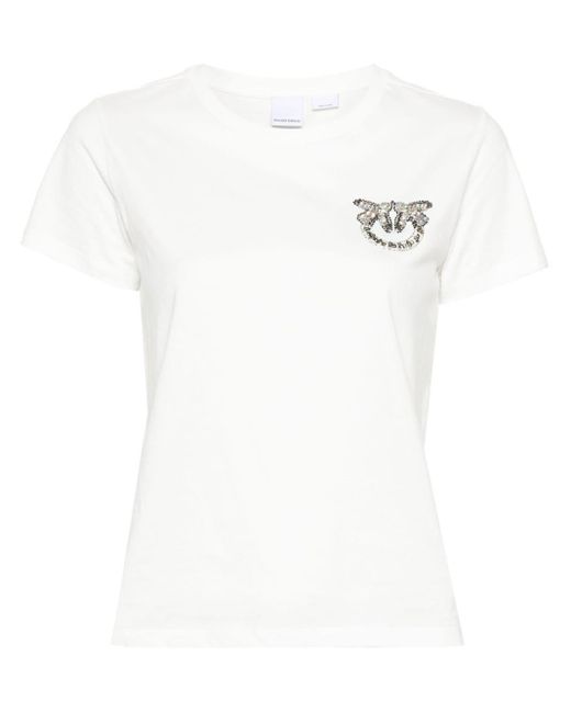 Pinko White Logo-Embellished Cotton T-Shirt