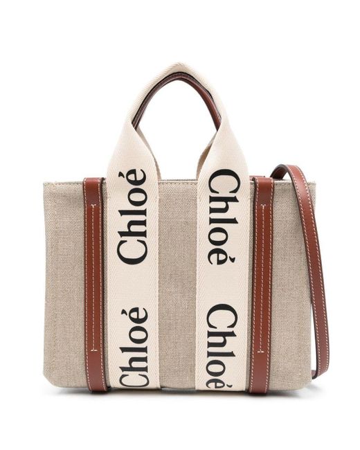 Chloé Natural Logo-Print Tote Bag
