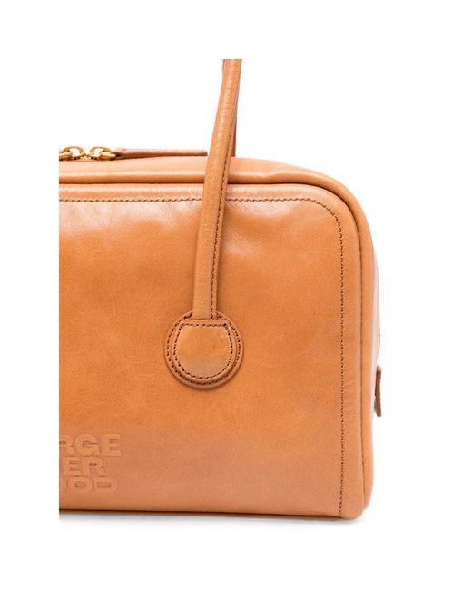 MARGE SHERWOOD Orange Logo-Debossed Leather Tote Bag