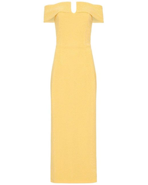 Rebecca Vallance Yellow Lumiere Off-Shoulder Midi Dress