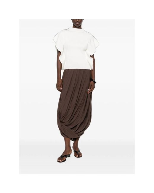 CFCL White Portrait Ruffled-Sleeve Ribbed Top