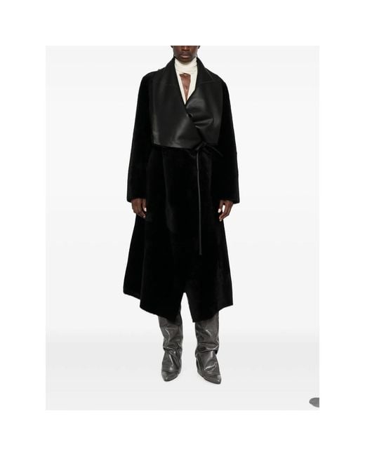 Blancha Black Leather-Panelled Shearling Coat