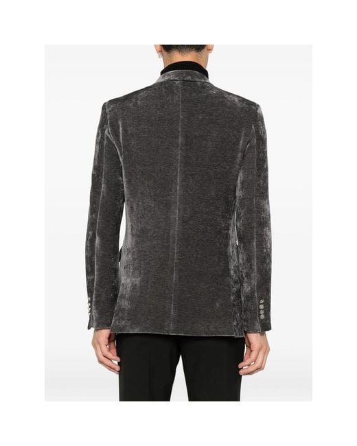 Reveres 1949 Gray Double-Breasted Velvet Jacket for men