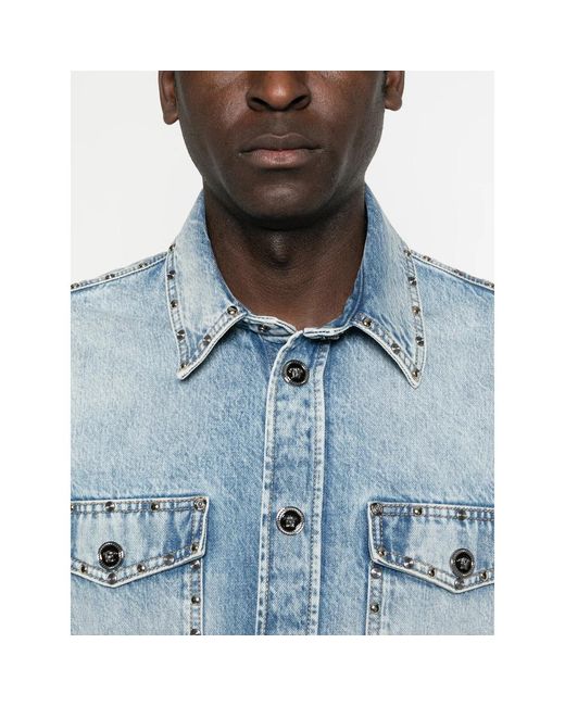 Versace Blue Studded-Pocket Shirt for men